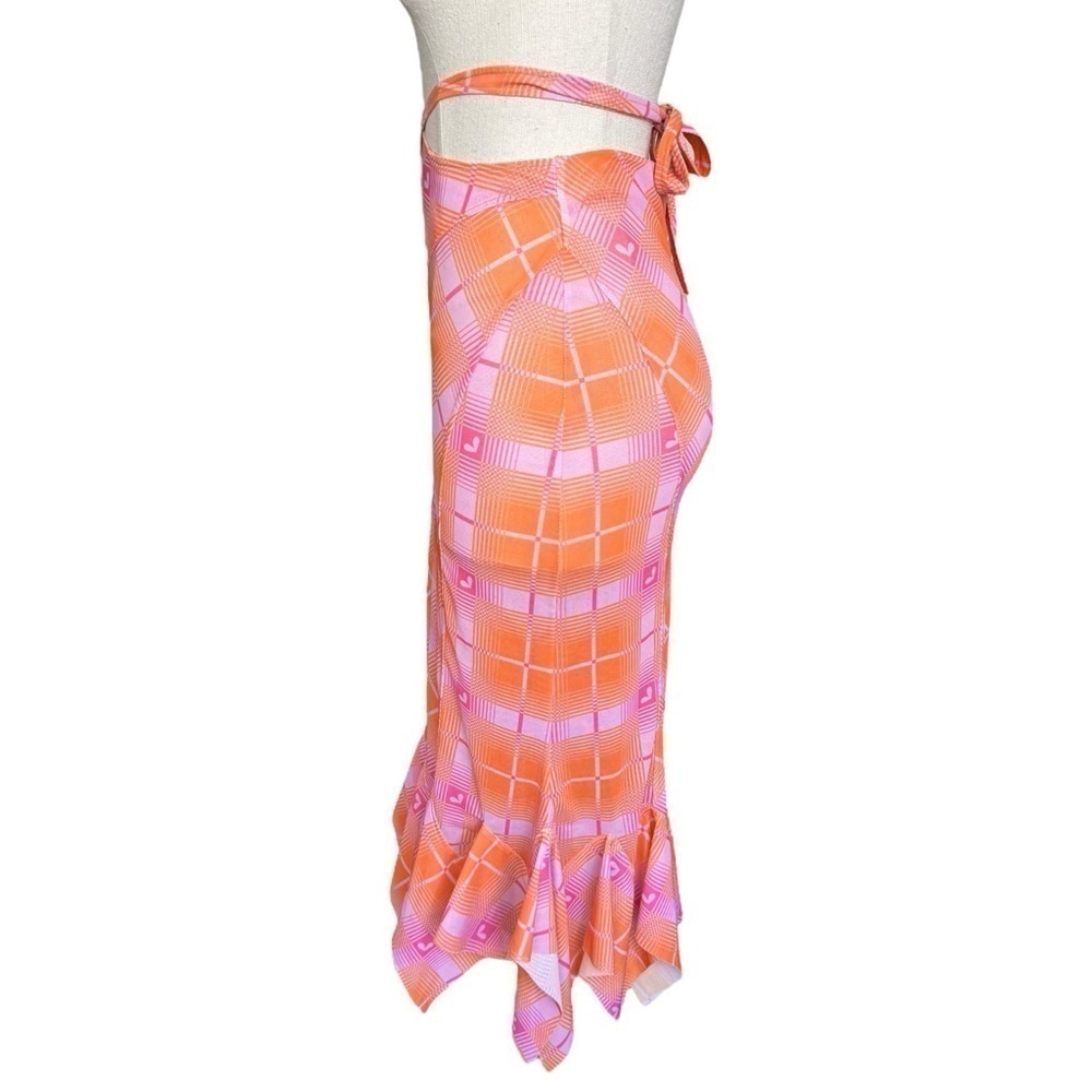 Sultry Virgin Check Midi Skirt - Orange XS - Picture 7 of 10